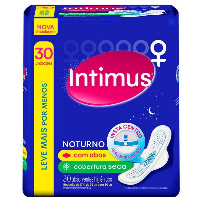 Absorvente Intimus Noturno Cobertura Seca Com Abas 30 unidades