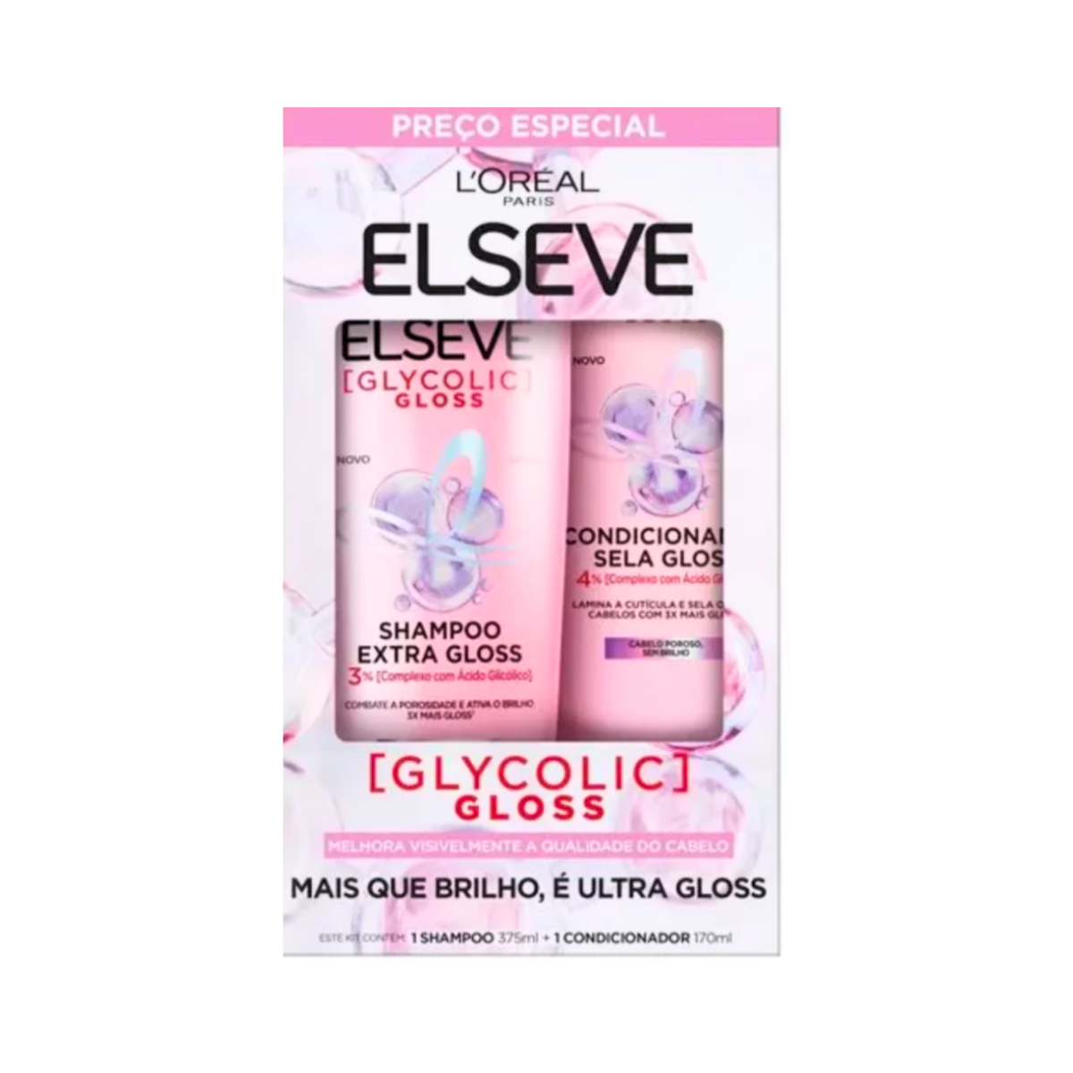 Kit Glycolic Gloss Elseve Shampoo 375ml + Condicionador 170ml